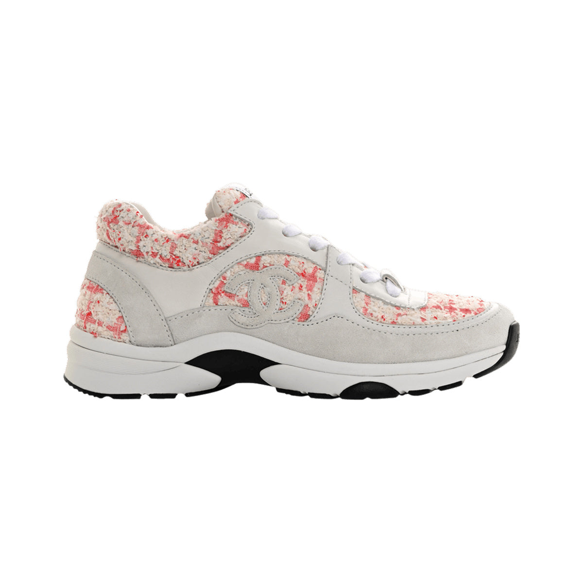 CHANEL CC Logo Tweed Sneaker – Ecru / Pink / Red / White – product view