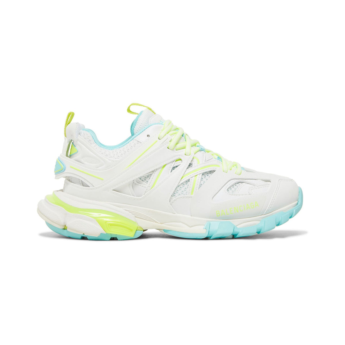 Balenciaga Track Sneakers – White / Neon Yellow / Light Blue – product view