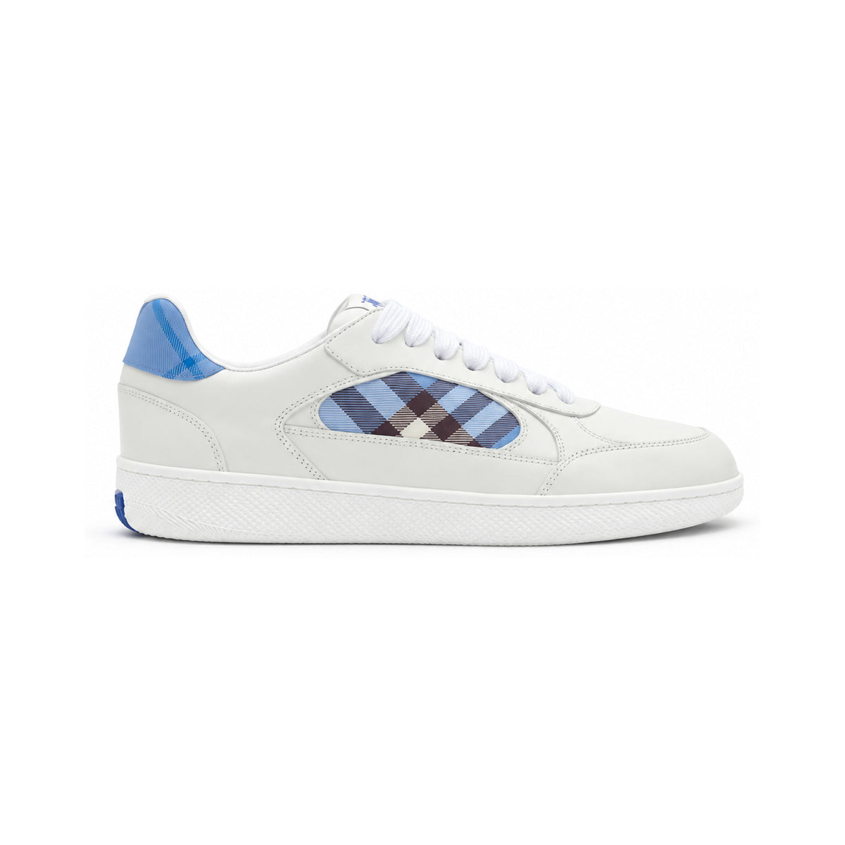 Burberry Leather and Check Terrace Sneakers – Optic White / Cornflower Blue – product view