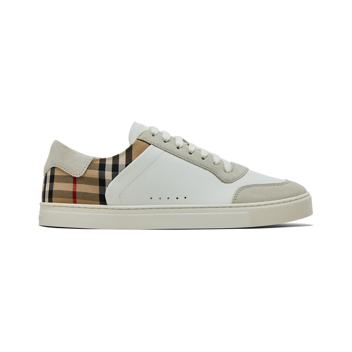 Burberry Leather, Suede and Check Sneakers – Natural White / Archive Beige – product view