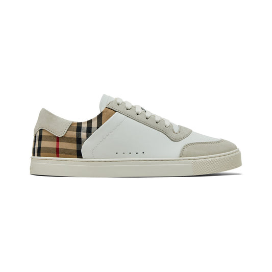Burberry Leather, Suede and Check Sneakers – Natural White / Archive Beige – product view