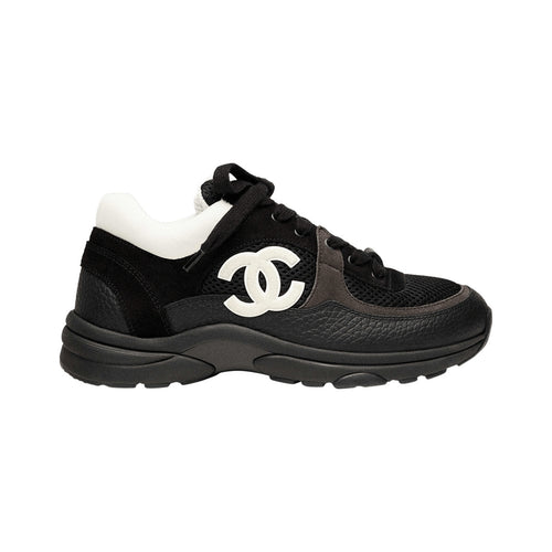 CHANEL CC Logo Mesh and Suede Sneaker – Black / White – product view