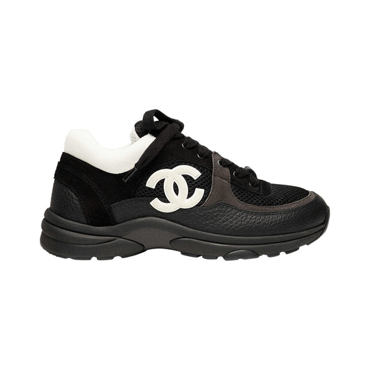 CHANEL CC Logo Mesh and Suede Sneaker – Black / White – product view