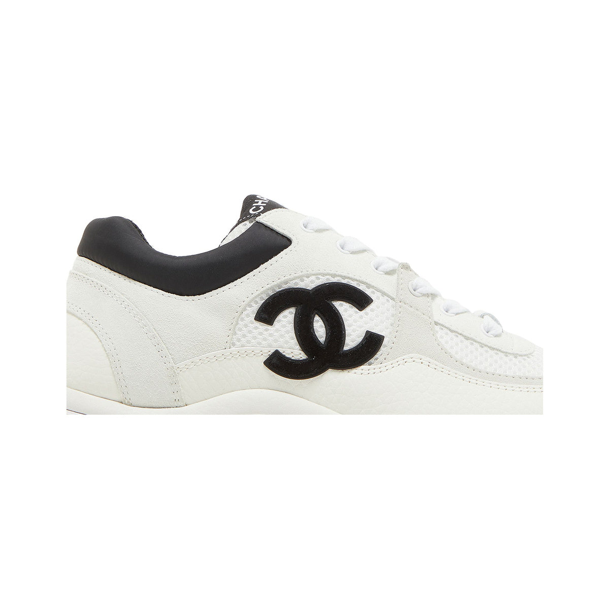 CHANEL CC Logo Mesh and Suede Sneaker – White / Black – alternate view
