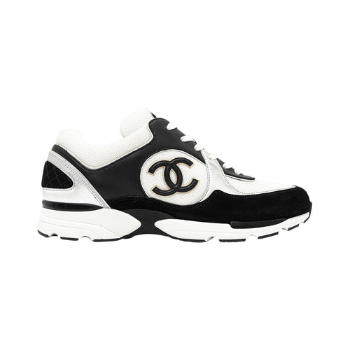 CHANEL CC Logo Mesh Trainer – Black / White / Silver – product view