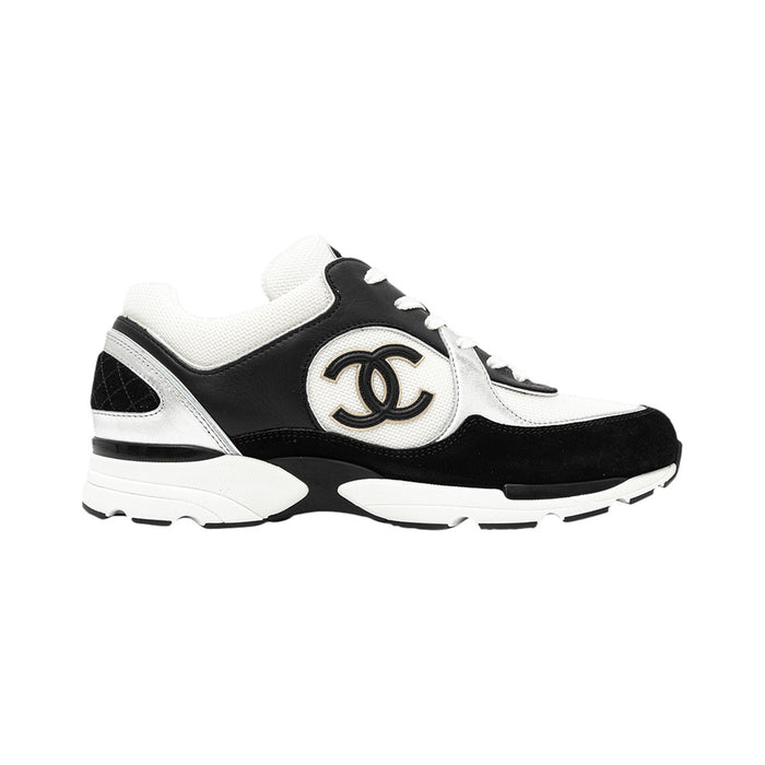 CHANEL CC Logo Mesh Trainer – Black / White / Silver – product view