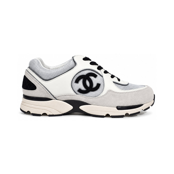 CHANEL CC Logo Mesh Trainer – White / Silver / Light Gray – product view