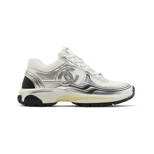 CHANEL CC Logo Metallic Runner – White / Silver – product view