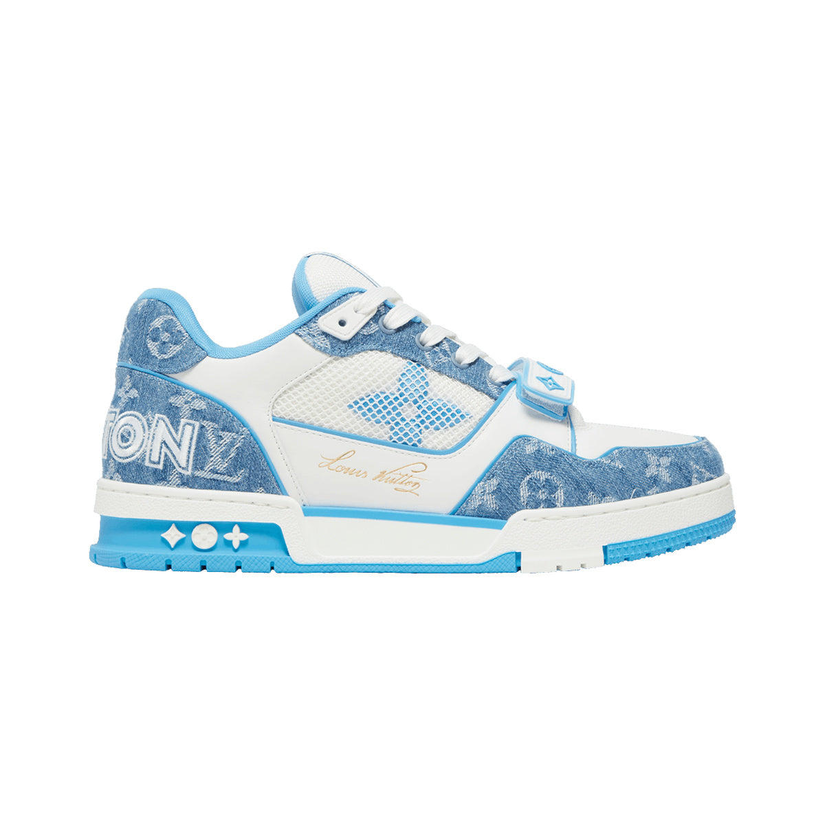 Louis Vuitton LV Trainer Monogram Denim Strap Sneaker – Light Blue – product view