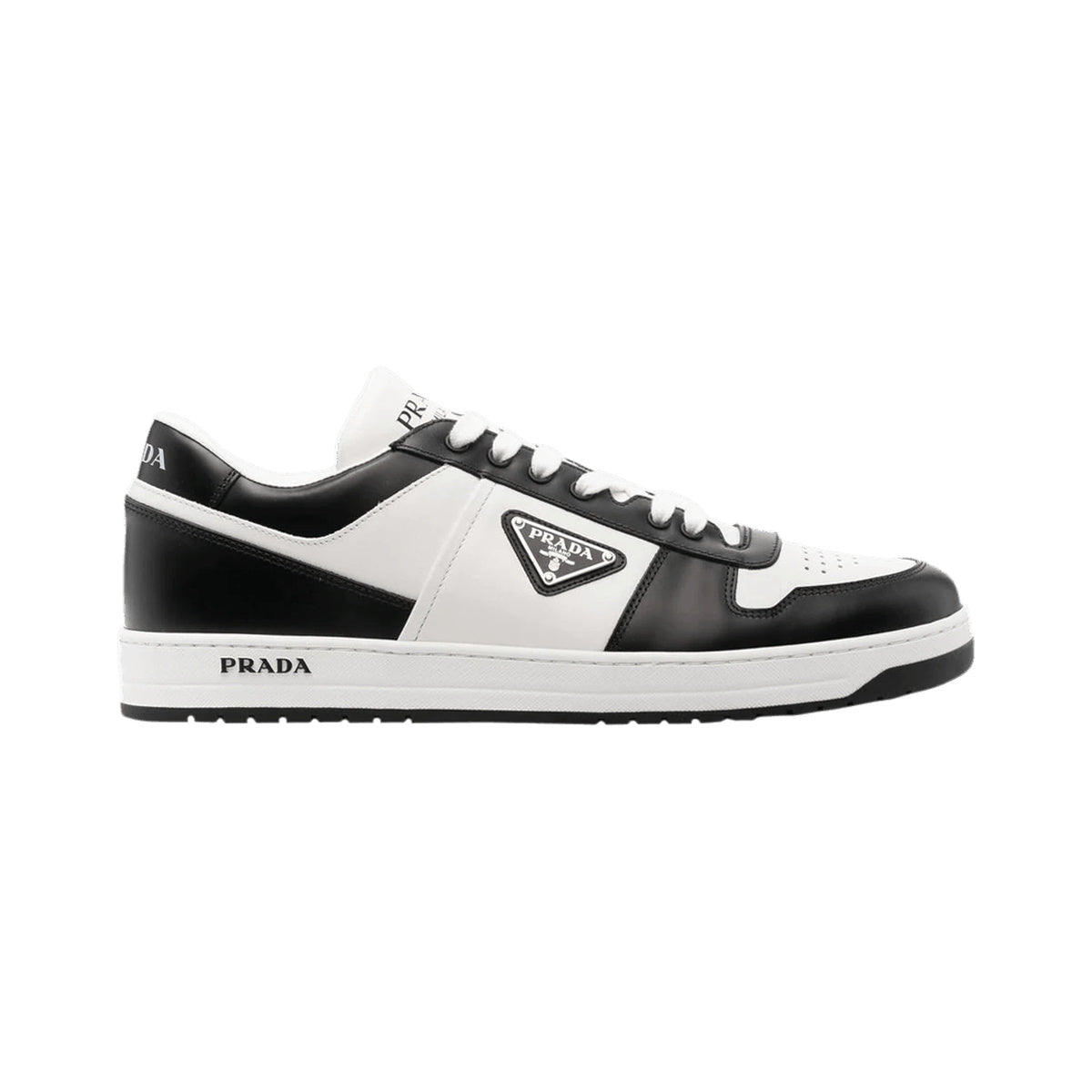 Prada Downtown Leather Sneakers — Black Overlays – White / Black – product view