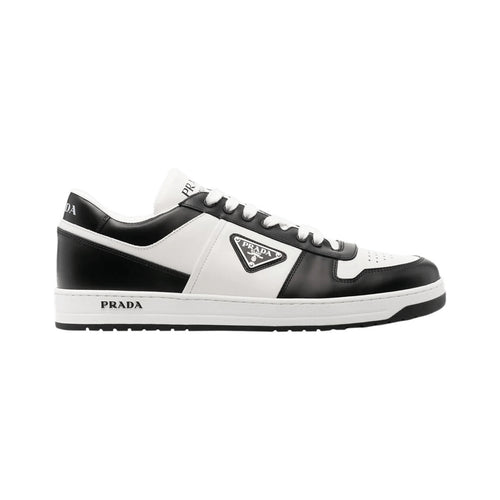 Prada Downtown Leather Sneakers — Black Overlays – White / Black – product view