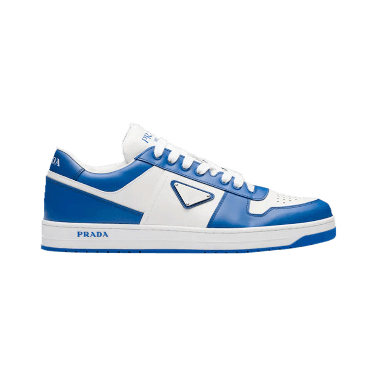 Prada Downtown Leather Sneakers – White / Cobalt Blue – product view