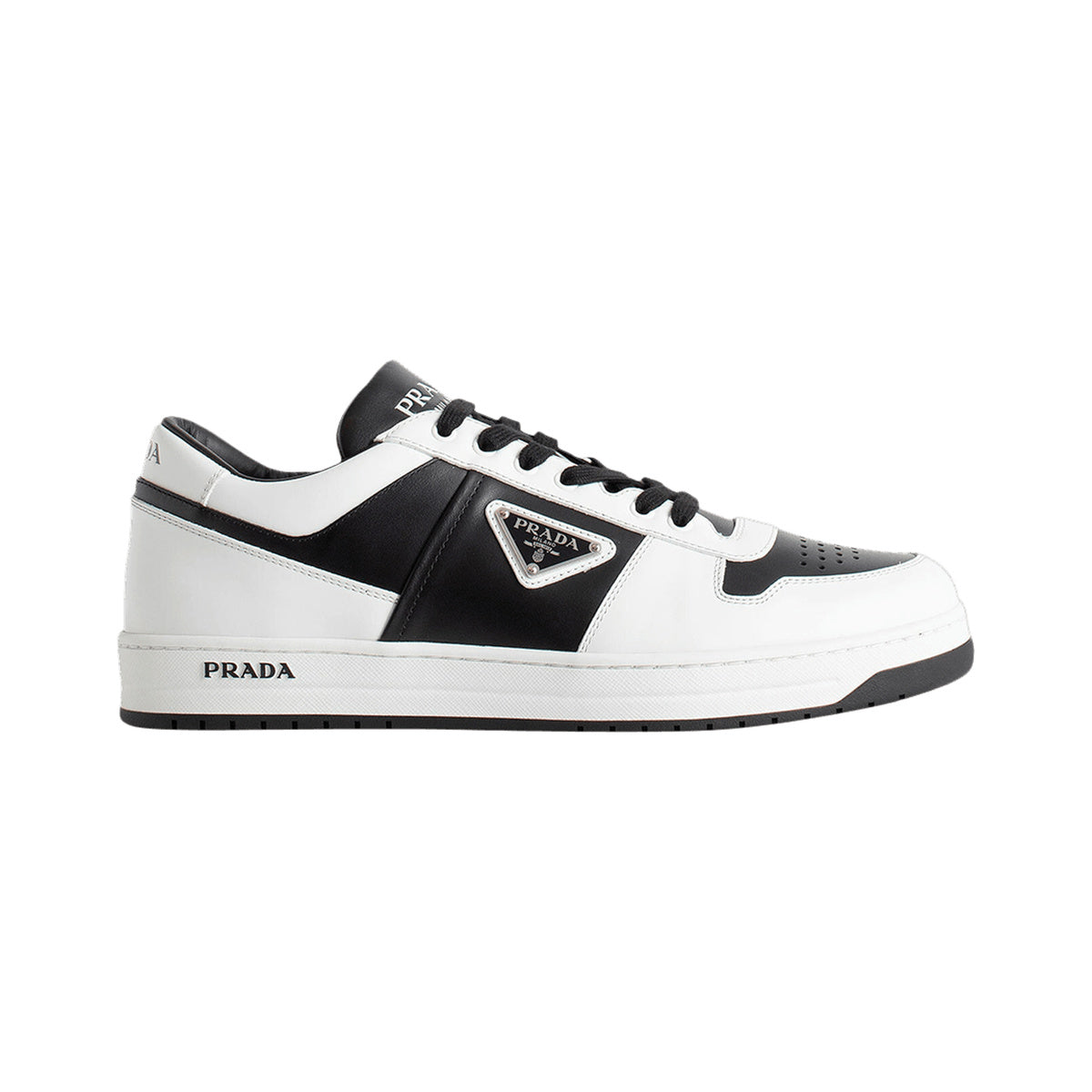Prada Downtown Leather Sneakers — White Overlays – White / Black – product view
