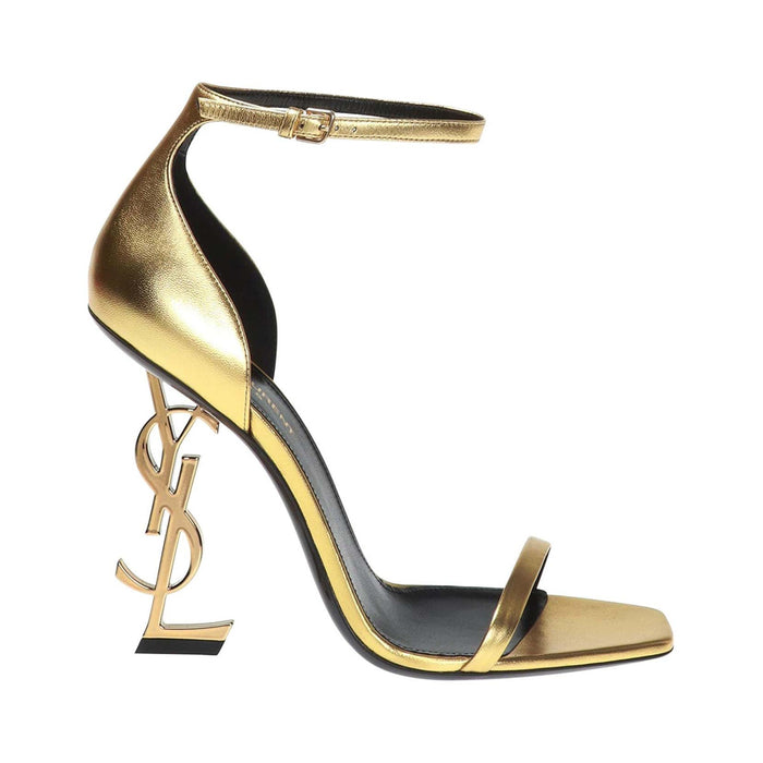 Saint Laurent Opyum 110 Metallic Leather Sandal – Gold / Gold Heel – product view
