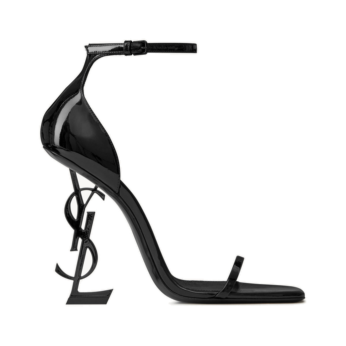 Saint Laurent Opyum 110 Patent Leather Sandal – Black / Black Heel – product view