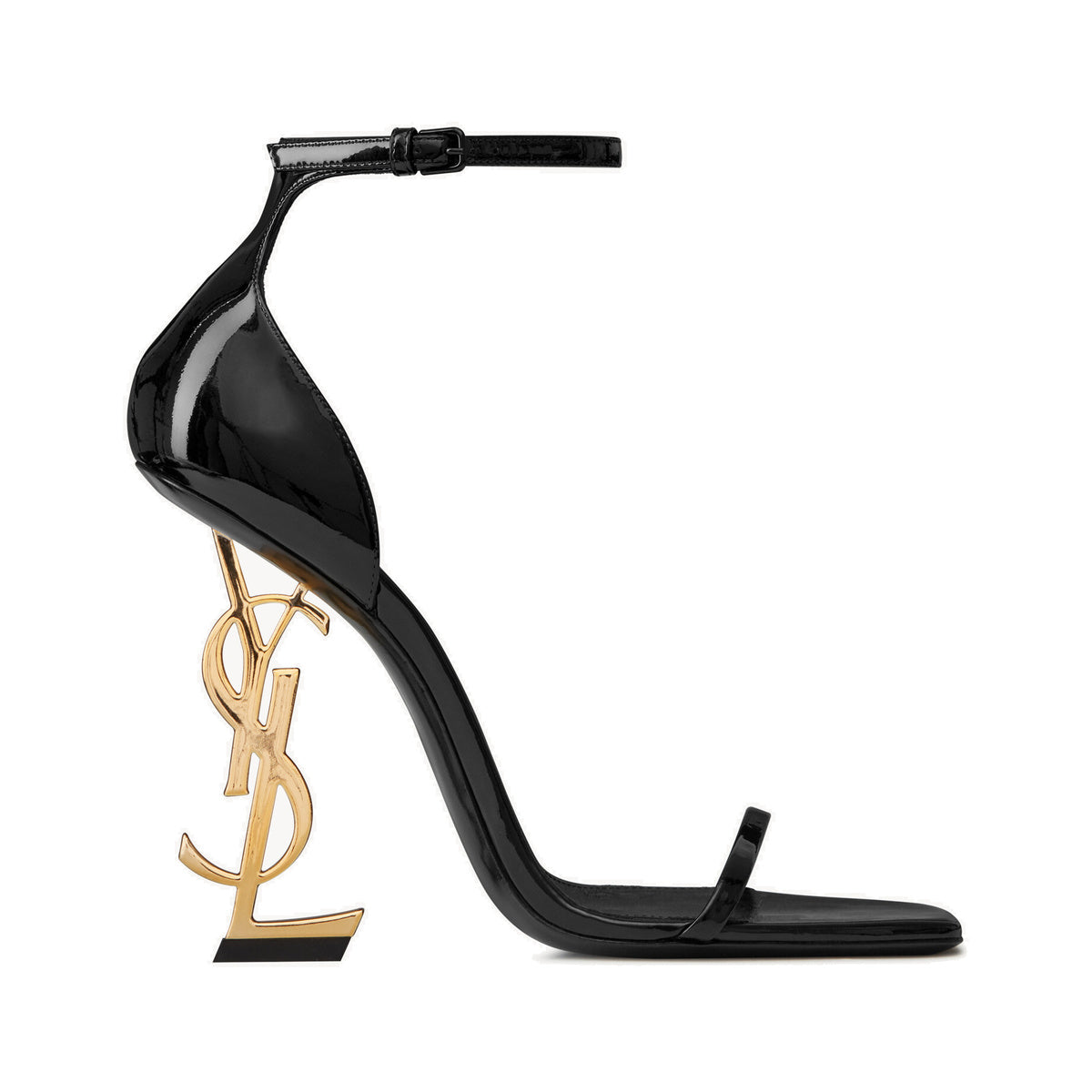Saint Laurent Opyum 110 Patent Leather Sandal – Black / Gold Heel – product view