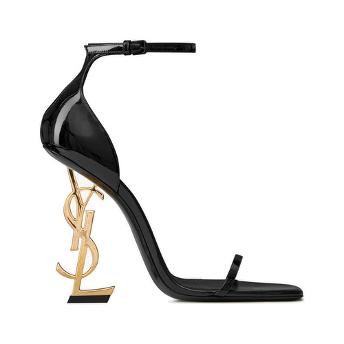 Saint Laurent Opyum 110 Patent Leather Sandal – Black / Gold Heel – product view